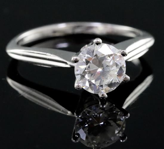 A modern 18ct white gold and solitaire diamond ring, the stone weighing approximately 1.00ct, size I, gross 2.6 grams,